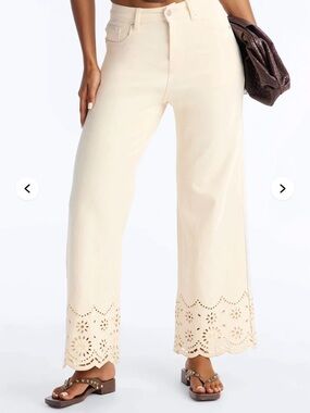 Jeans with Scalloped Eyelet Hem